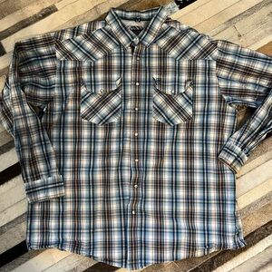 Ariat Men's Blue and Brown Plaid Button-Down Shirt
